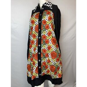 Nuvula  Lace Floral & Black  Long Balloon Sleeve Button Front Dress Collar  NWT
